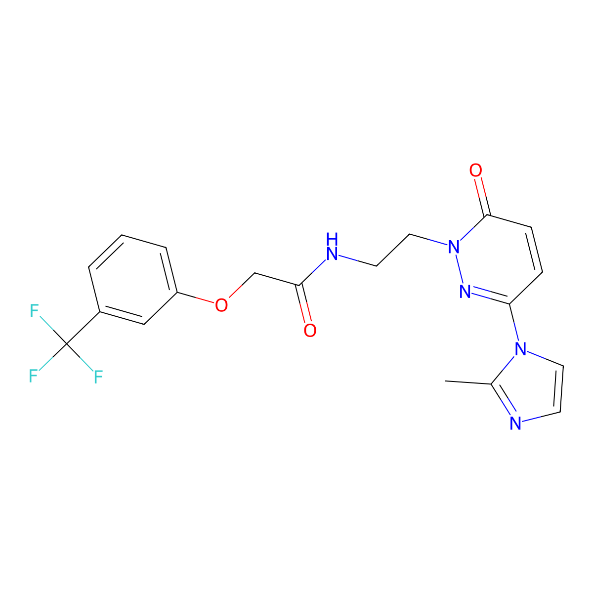 N-(2-(3-(2-methyl-1H-imidazol-1-yl)-6-oxopyridazin-1(6H)-yl)ethyl)-2-(3-(trifluoromethyl)phenoxy)acetamide molecular structure, CAS 1396875-62-9