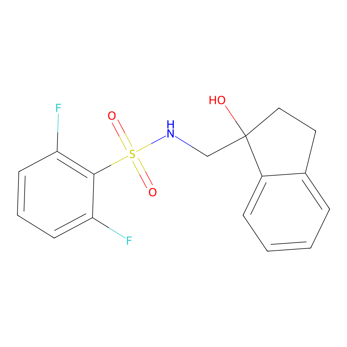 2,6-difluoro-N-((1-hydroxy-2,3-dihydro-1H-inden-1-yl)methyl)benzenesulfonamide molecular structure, CAS 1396875-70-9