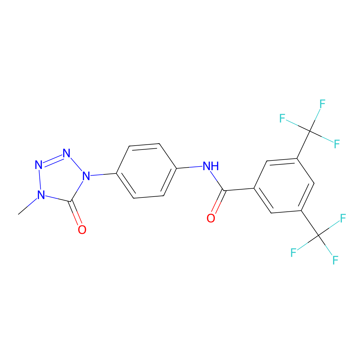 N-(4-(4-methyl-5-oxo-4,5-dihydro-1H-tetrazol-1-yl)phenyl)-3,5-bis(trifluoromethyl)benzamide molecular structure, CAS 1396875-72-1
