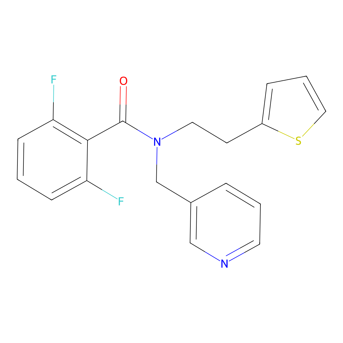 2,6-difluoro-N-(pyridin-3-ylmethyl)-N-(2-(thiophen-2-yl)ethyl)benzamide molecular structure, CAS 1396875-73-2