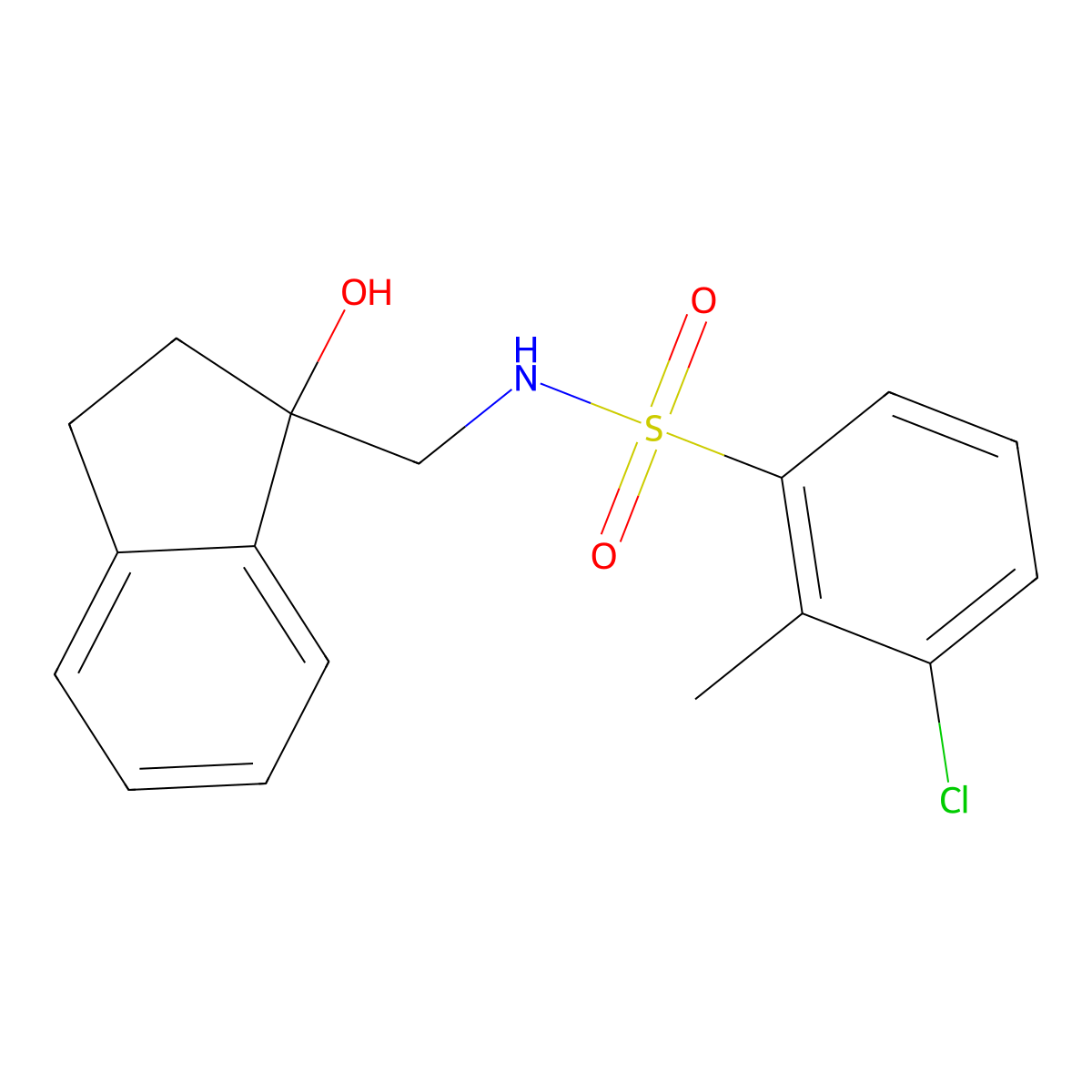 3-chloro-N-((1-hydroxy-2,3-dihydro-1H-inden-1-yl)methyl)-2-methylbenzenesulfonamide molecular structure, CAS 1396875-75-4