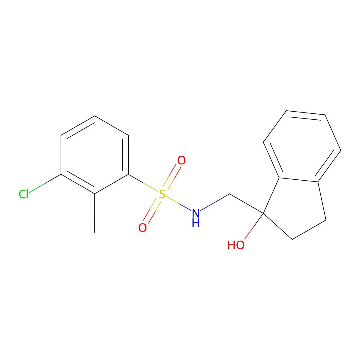 3-chloro-N-((1-hydroxy-2,3-dihydro-1H-inden-1-yl)methyl)-2-methylbenzenesulfonamide molecular structure, CAS 1396875-75-4