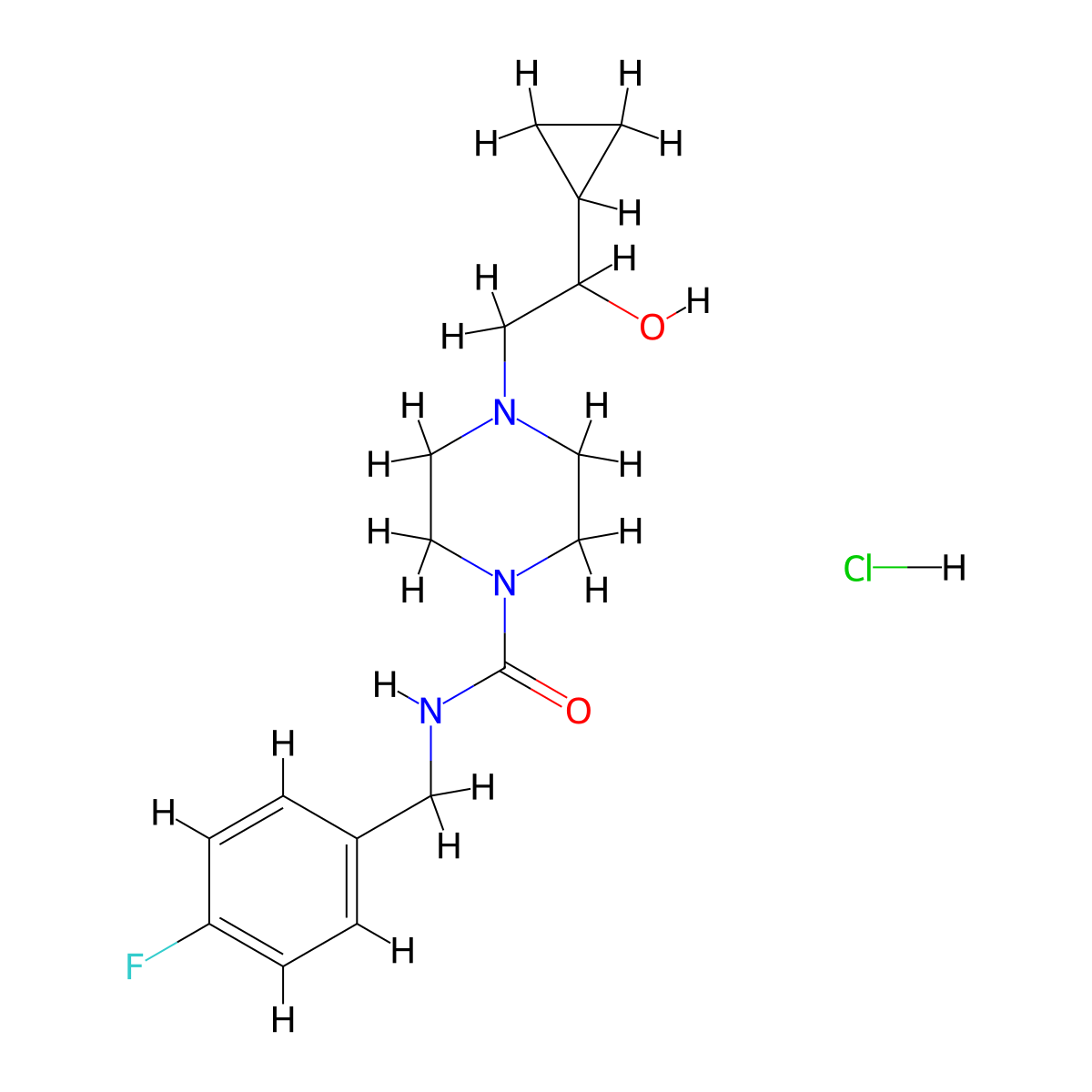 4-(2-cyclopropyl-2-hydroxyethyl)-N-(4-fluorobenzyl)piperazine-1-carboxamide hydrochloride molecular structure, CAS 1396875-76-5