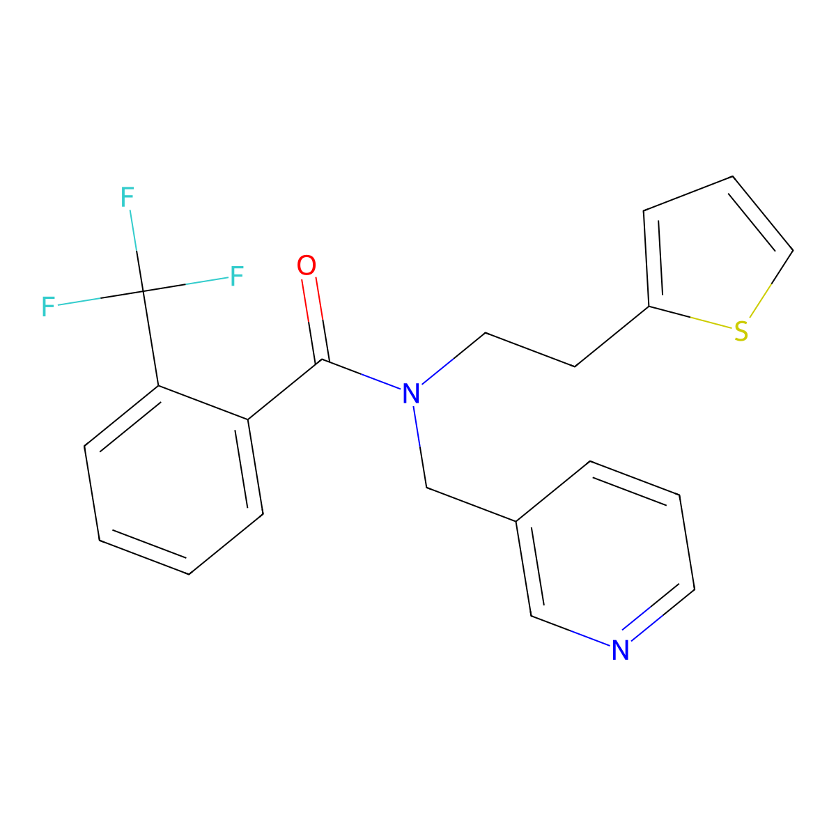 N-(pyridin-3-ylmethyl)-N-(2-(thiophen-2-yl)ethyl)-2-(trifluoromethyl)benzamide molecular structure, CAS 1396875-78-7