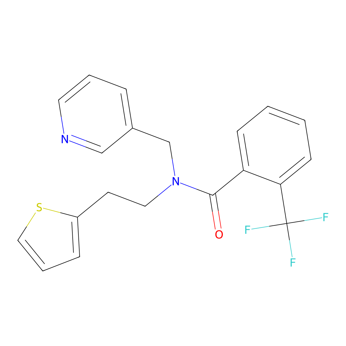 N-(pyridin-3-ylmethyl)-N-(2-(thiophen-2-yl)ethyl)-2-(trifluoromethyl)benzamide molecular structure, CAS 1396875-78-7
