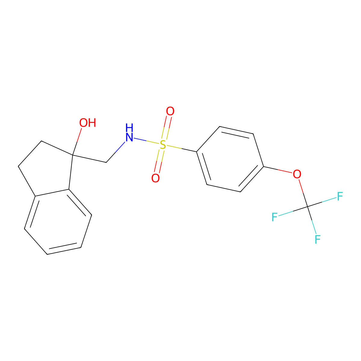 N-((1-hydroxy-2,3-dihydro-1H-inden-1-yl)methyl)-4-(trifluoromethoxy)benzenesulfonamide molecular structure, CAS 1396875-81-2