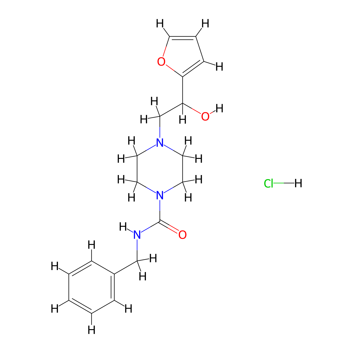 N-Benzyl-4-[2-(furan-2-YL)-2-hydroxyethyl]piperazine-1-carboxamide hydrochloride molecular structure, CAS 1396875-82-3