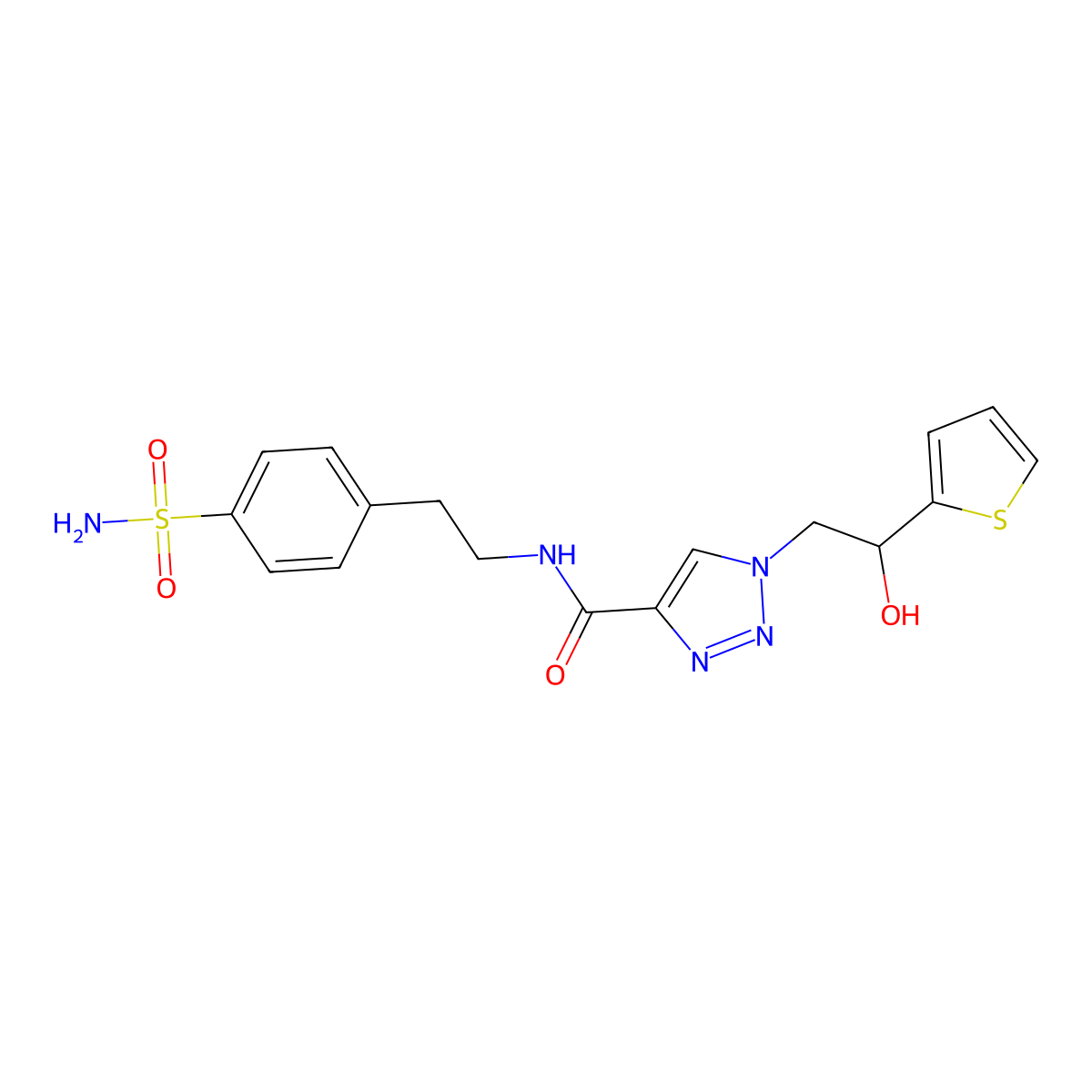 1-(2-hydroxy-2-(thiophen-2-yl)ethyl)-N-(4-sulfamoylphenethyl)-1H-1,2,3-triazole-4-carboxamide molecular structure, CAS 1396875-83-4