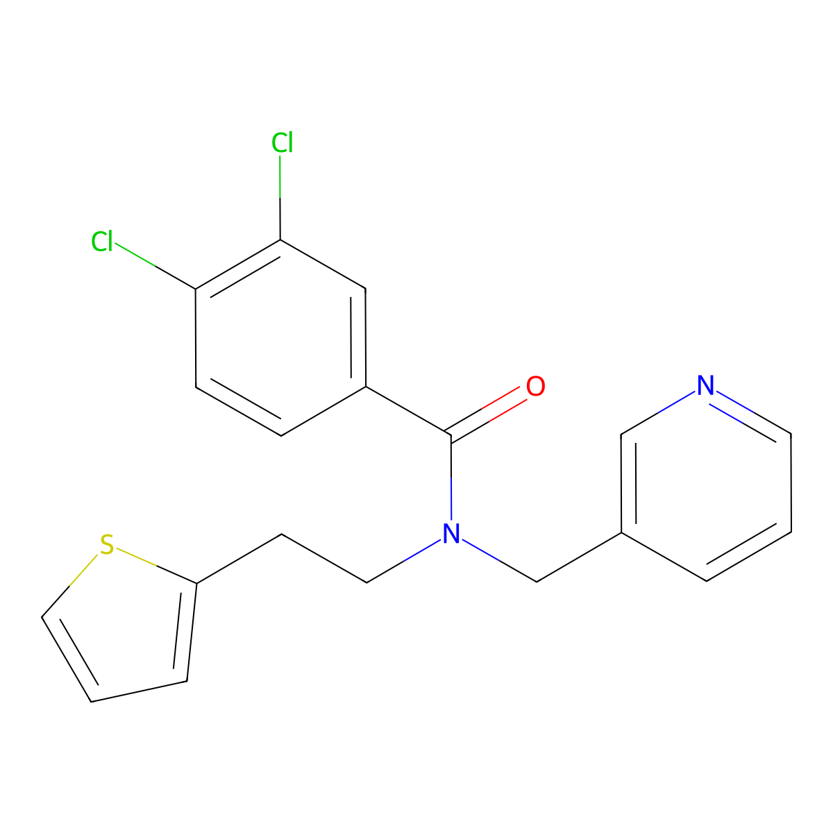 3,4-dichloro-N-(pyridin-3-ylmethyl)-N-(2-(thiophen-2-yl)ethyl)benzamide molecular structure, CAS 1396875-85-6
