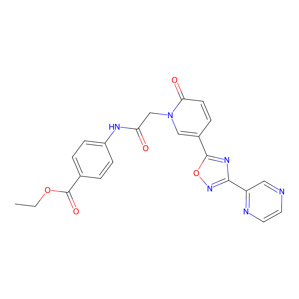 ethyl 4-({[2-oxo-5-(3-pyrazin-2-yl-1,2,4-oxadiazol-5-yl)pyridin-1(2H)-yl]acetyl}amino)benzoate molecular structure, CAS 1396875-86-7