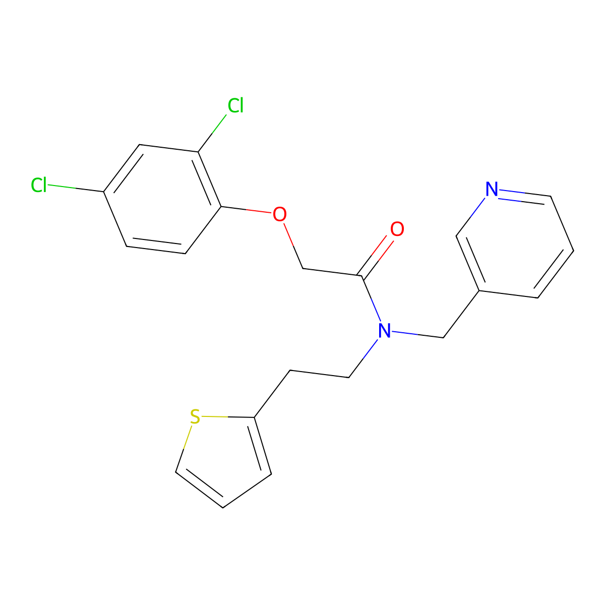 2-(2,4-dichlorophenoxy)-N-(pyridin-3-ylmethyl)-N-(2-(thiophen-2-yl)ethyl)acetamide molecular structure, CAS 1396875-91-4