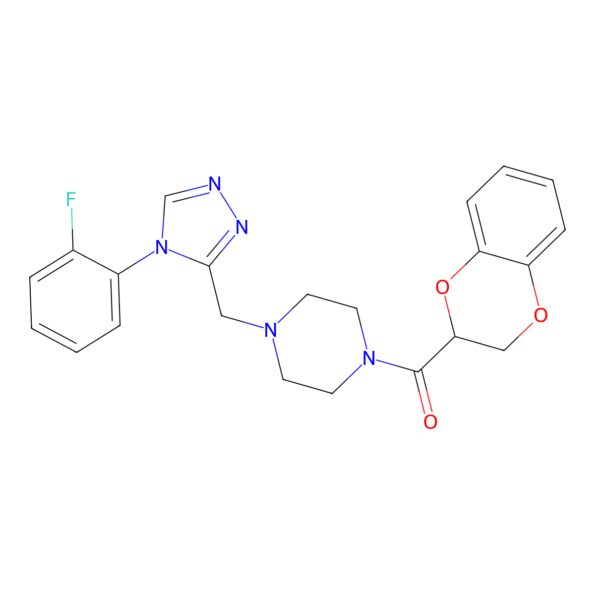 (2,3-dihydrobenzo[b][1,4]dioxin-2-yl)(4-((4-(2-fluorophenyl)-4H-1,2,4-triazol-3-yl)methyl)piperazin-1-yl)methanone molecular structure, CAS 1396875-93-6