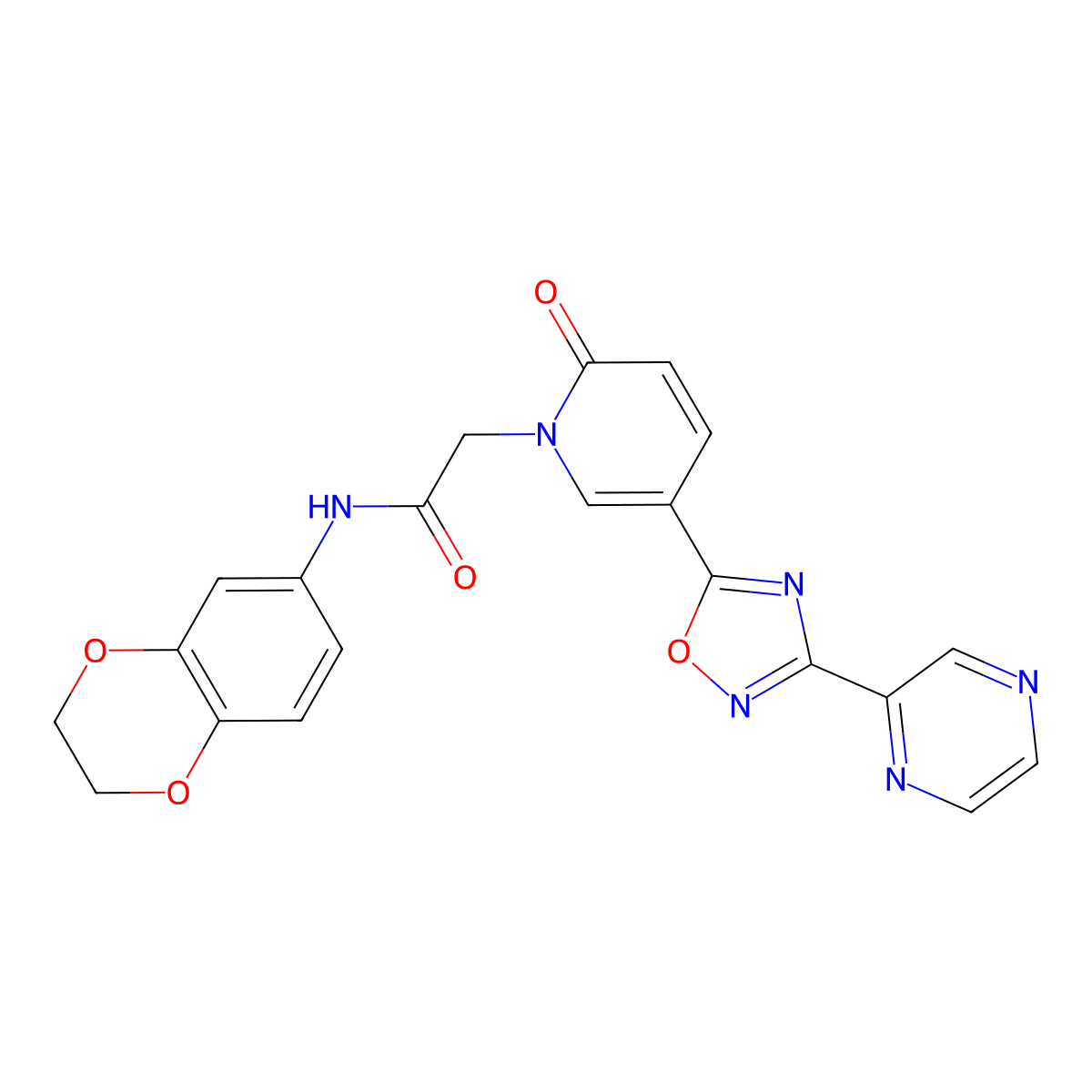 N-(2,3-dihydro-1,4-benzodioxin-6-yl)-2-[2-oxo-5-(3-pyrazin-2-yl-1,2,4-oxadiazol-5-yl)pyridin-1(2H)-yl]acetamide molecular structure, CAS 1396875-95-8