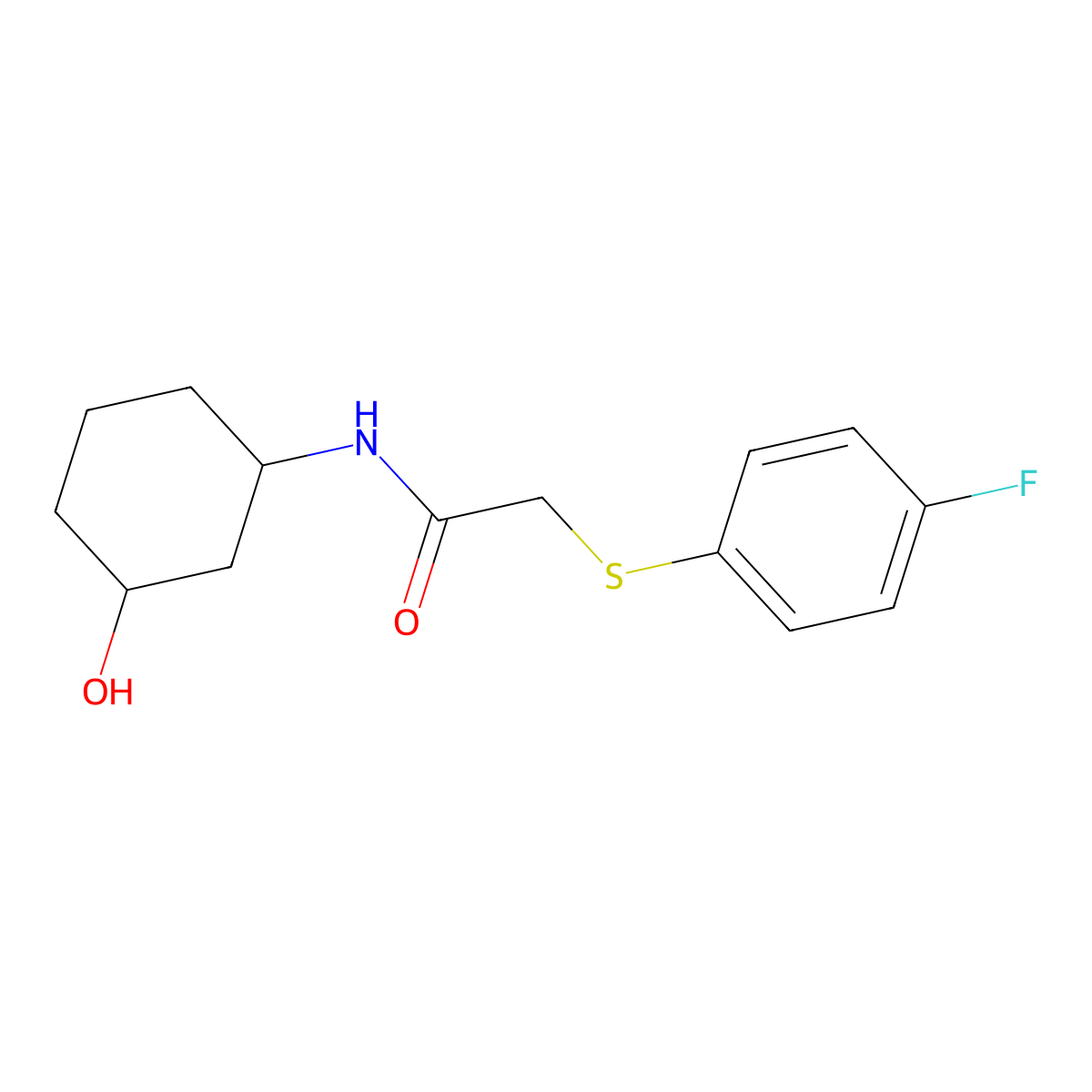 2-[(4-fluorophenyl)sulfanyl]-N-(3-hydroxycyclohexyl)acetamide molecular structure, CAS 1396876-07-5