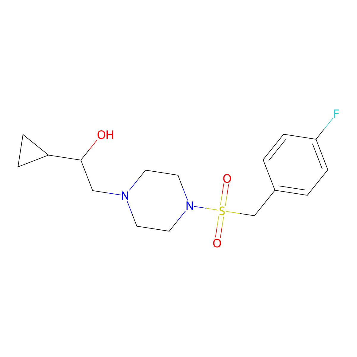 1-Cyclopropyl-2-(4-((4-fluorobenzyl)sulfonyl)piperazin-1-yl)ethanol molecular structure, CAS 1396876-09-7