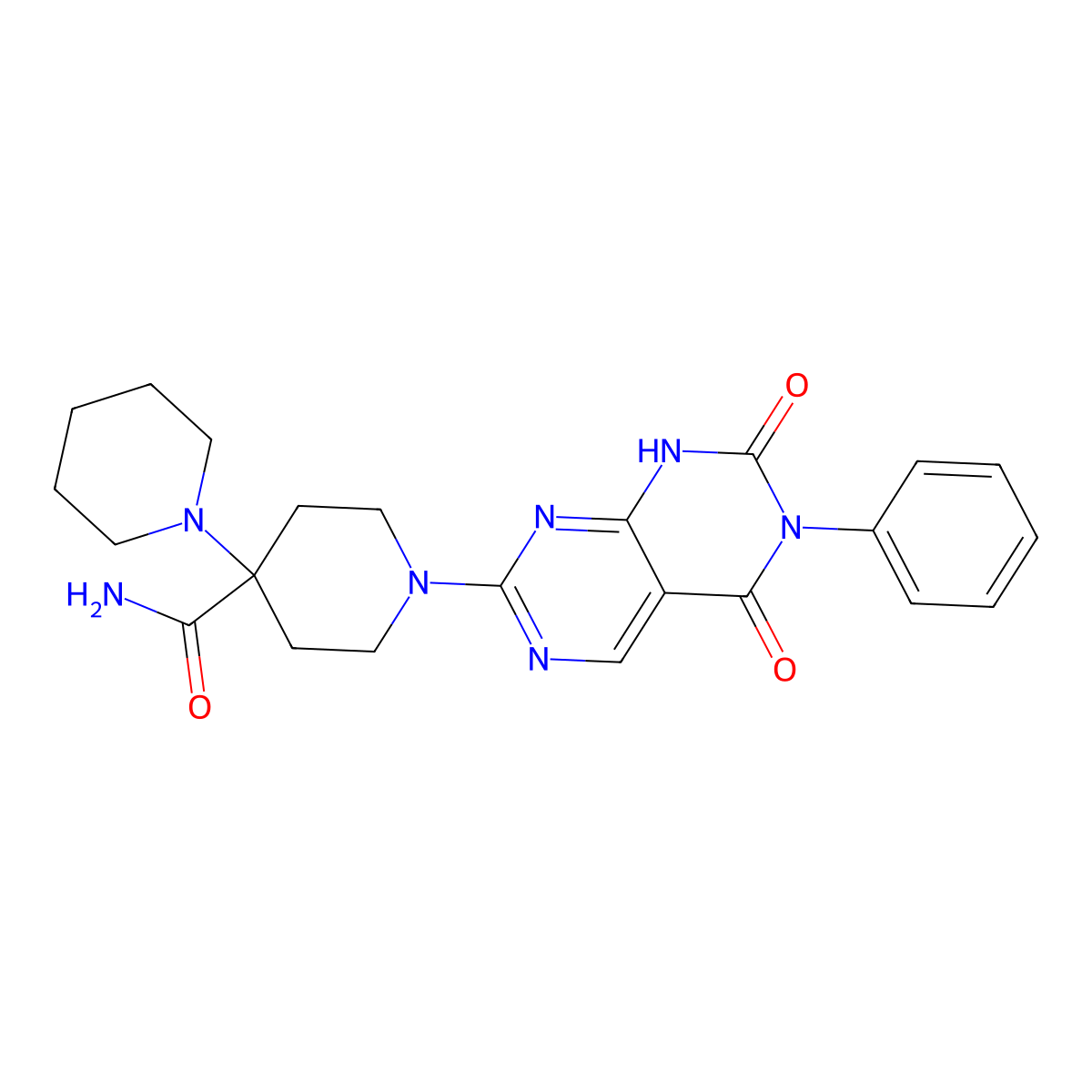 1'-(5,7-Dioxo-6-phenyl-5,6,7,8-tetrahydropyrimido[4,5-d]pyrimidin-2-yl)-1,4'-bipiperidine-4'-carboxamide molecular structure, CAS 1396876-11-1