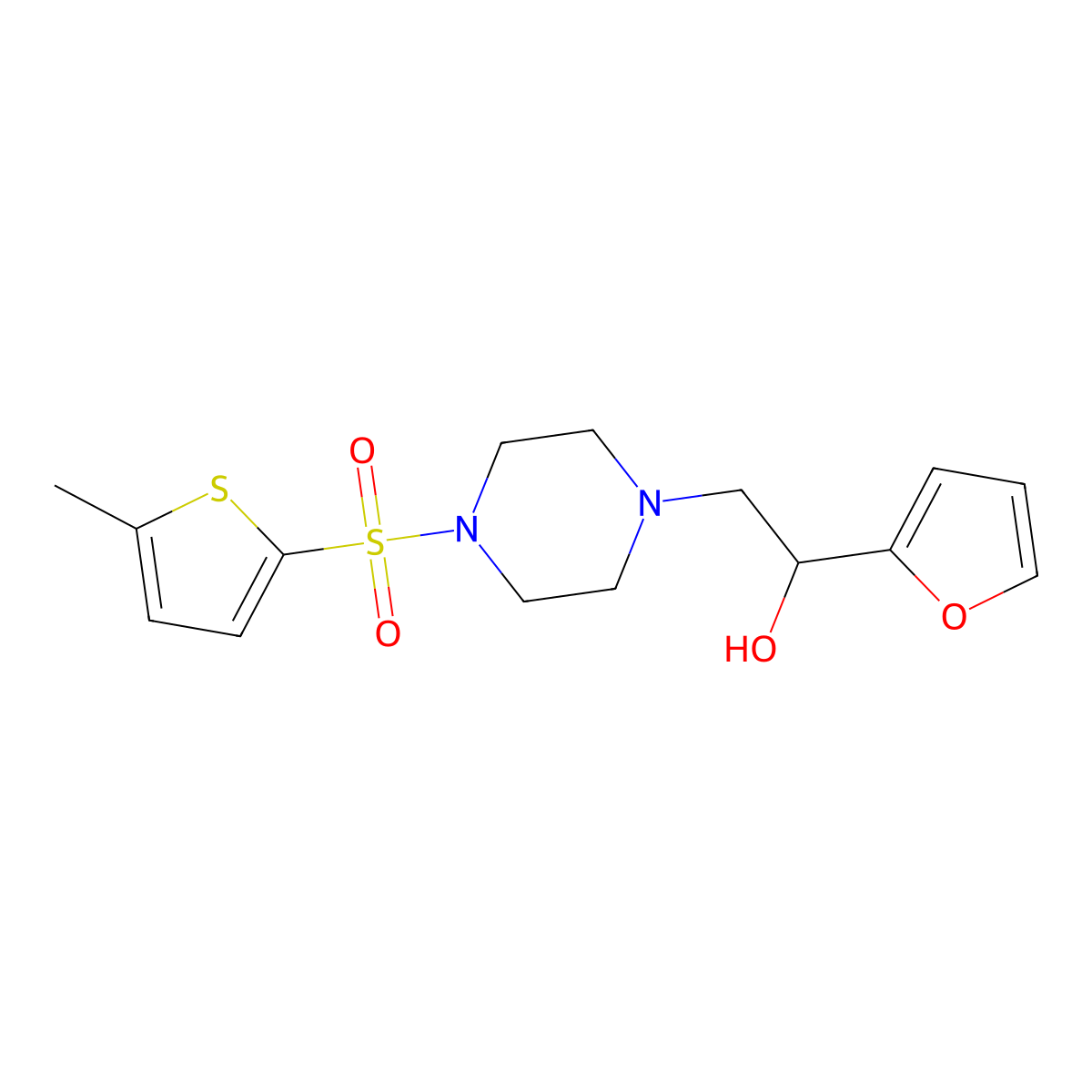 1-(Furan-2-yl)-2-(4-((5-methylthiophen-2-yl)sulfonyl)piperazin-1-yl)ethanol molecular structure, CAS 1396876-13-3