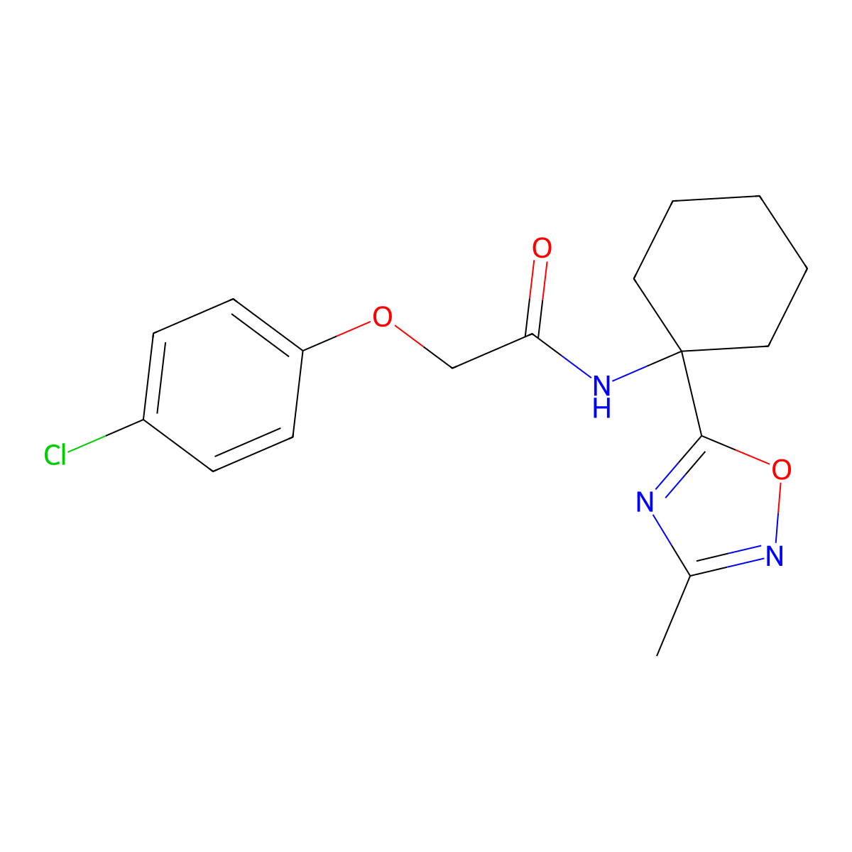 2-(4-chlorophenoxy)-N-[1-(3-methyl-1,2,4-oxadiazol-5-yl)cyclohexyl]acetamide molecular structure, CAS 1396876-16-6
