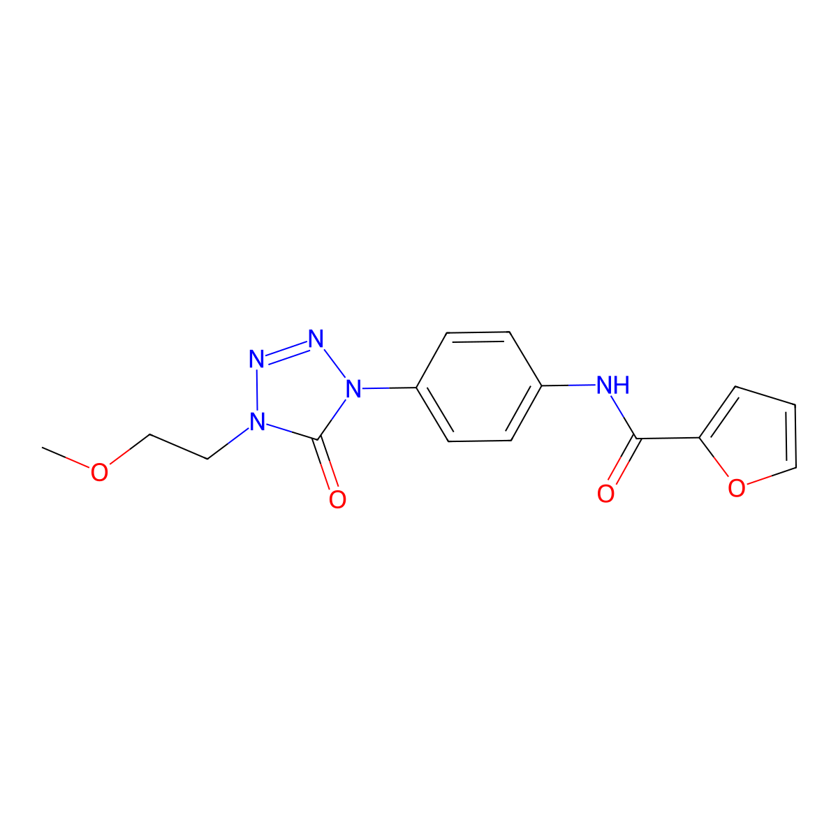 N-(4-(4-(2-methoxyethyl)-5-oxo-4,5-dihydro-1H-tetrazol-1-yl)phenyl)furan-2-carboxamide molecular structure, CAS 1396876-25-7