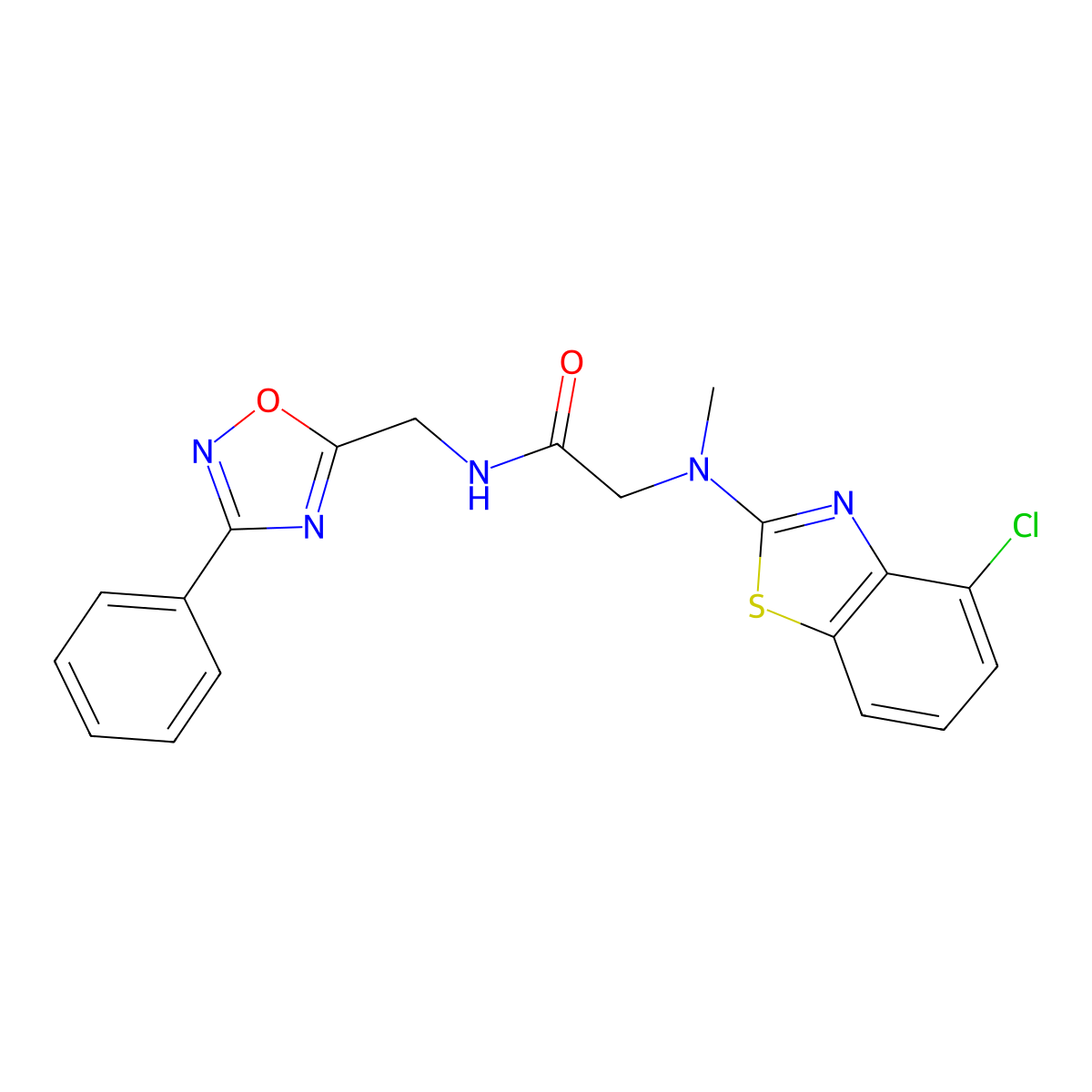 2-[(4-chloro-1,3-benzothiazol-2-yl)(methyl)amino]-N-[(3-phenyl-1,2,4-oxadiazol-5-yl)methyl]acetamide molecular structure, CAS 1396876-28-0