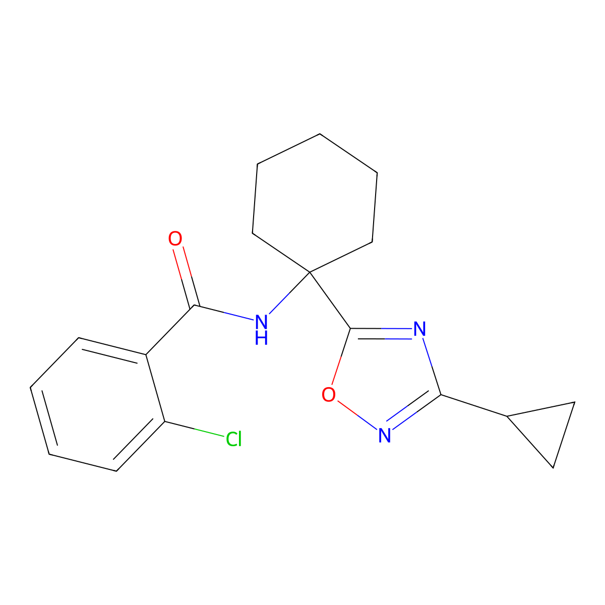 2-chloro-N-[1-(3-cyclopropyl-1,2,4-oxadiazol-5-yl)cyclohexyl]benzamide molecular structure, CAS 1396876-31-5