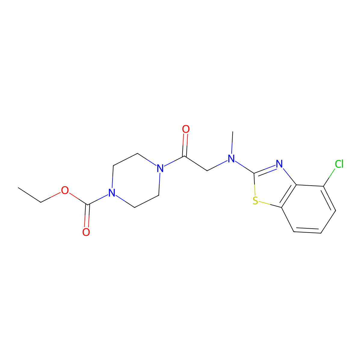 Ethyl 4-(2-((4-chlorobenzo[d]thiazol-2-yl)(methyl)amino)acetyl)piperazine-1-carboxylate molecular structure, CAS 1396876-35-9