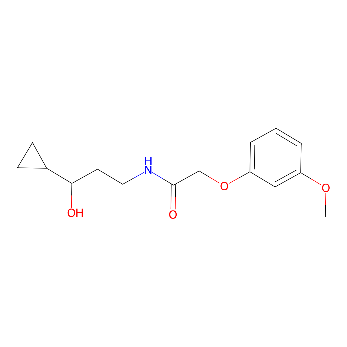 N-(3-cyclopropyl-3-hydroxypropyl)-2-(3-methoxyphenoxy)acetamide molecular structure, CAS 1396876-37-1