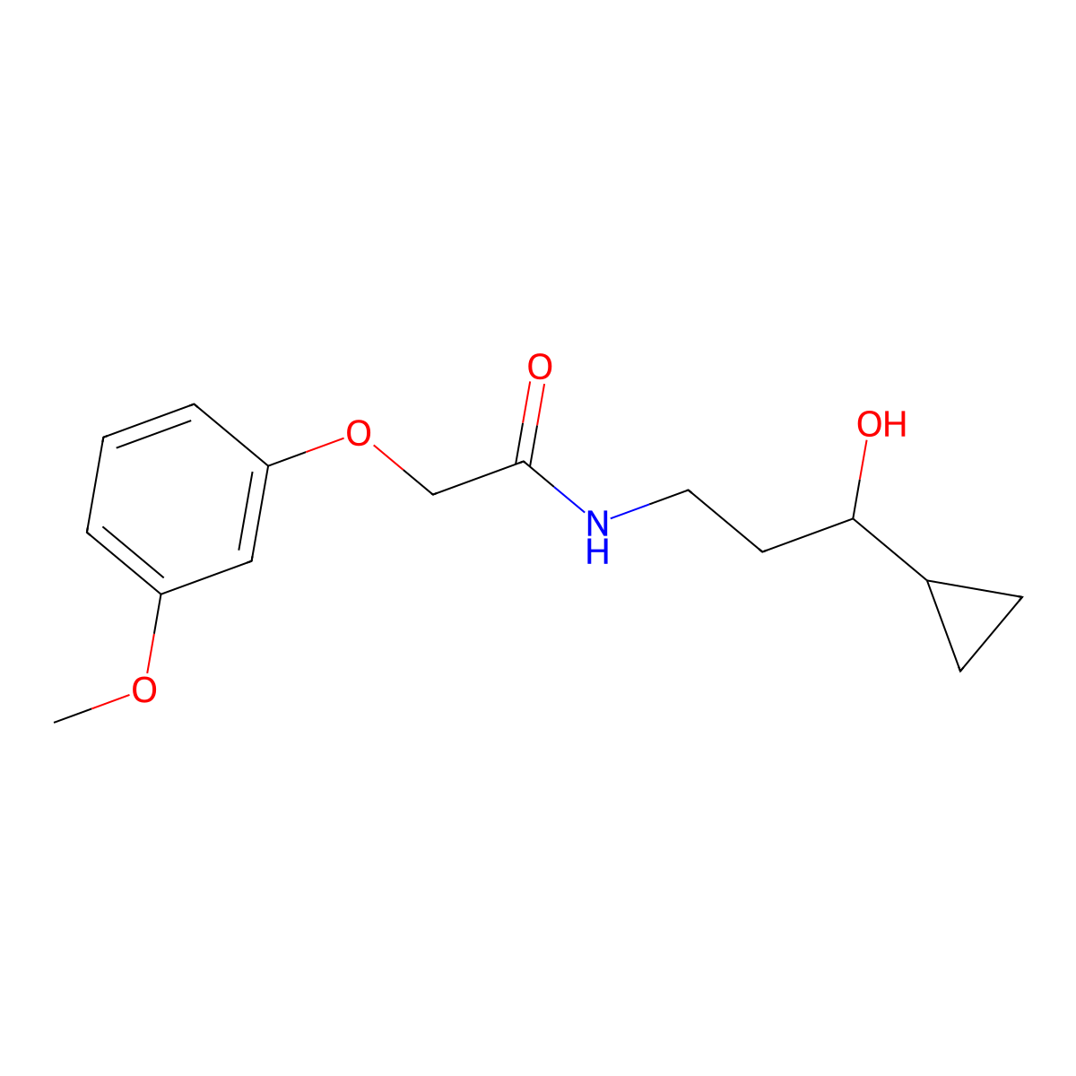 N-(3-cyclopropyl-3-hydroxypropyl)-2-(3-methoxyphenoxy)acetamide molecular structure, CAS 1396876-37-1