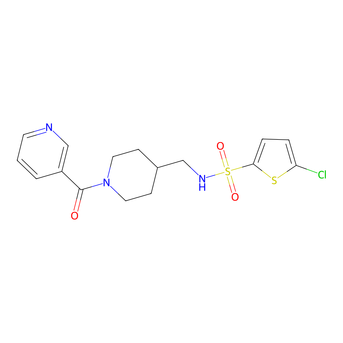 5-chloro-N-((1-nicotinoylpiperidin-4-yl)methyl)thiophene-2-sulfonamide molecular structure, CAS 1396876-39-3