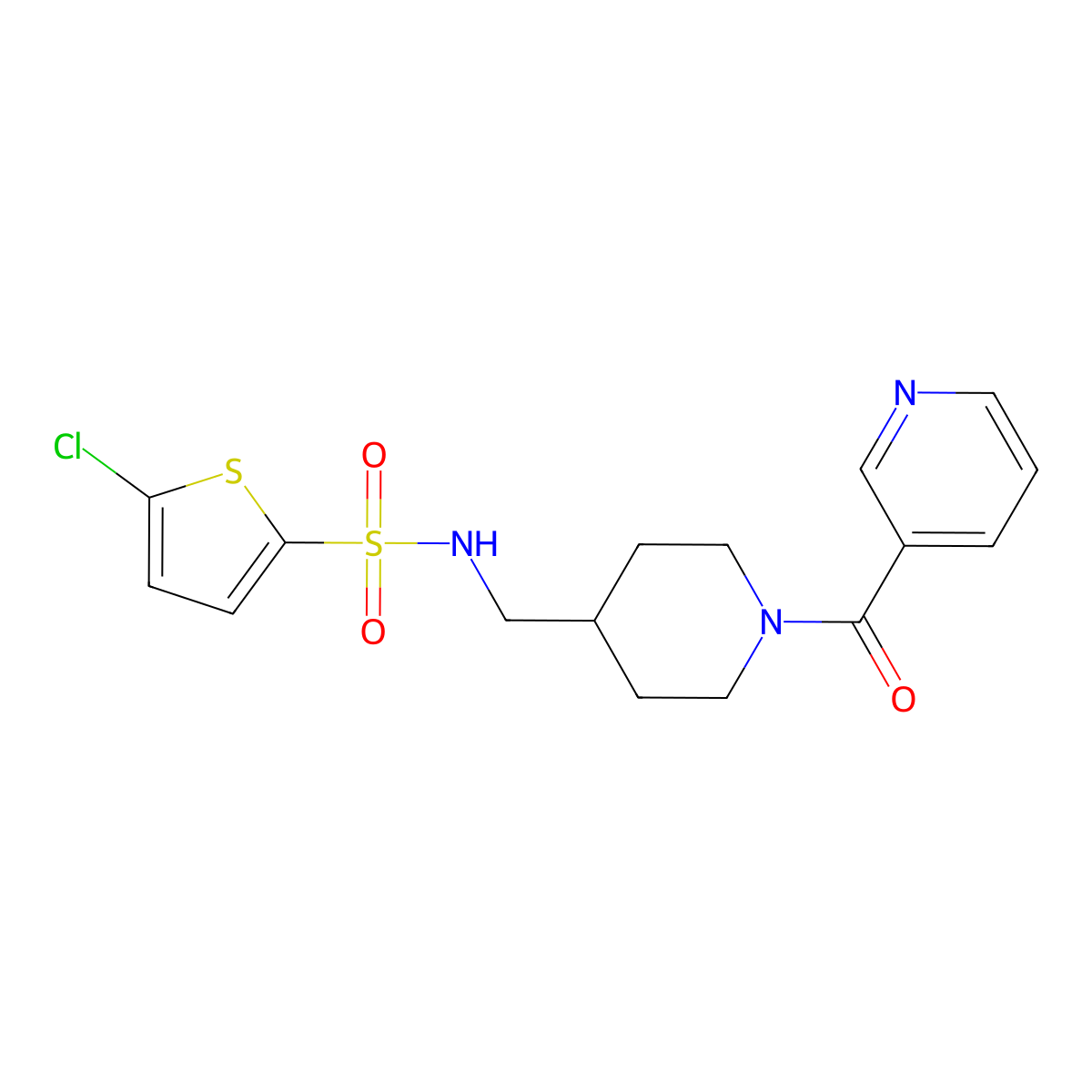5-chloro-N-((1-nicotinoylpiperidin-4-yl)methyl)thiophene-2-sulfonamide molecular structure, CAS 1396876-39-3