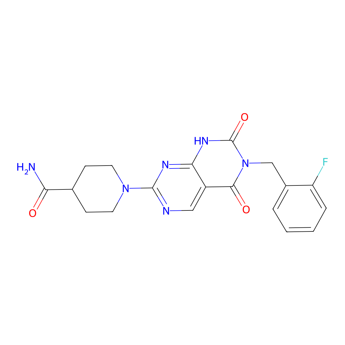 1-(6-(2-Fluorobenzyl)-5,7-dioxo-5,6,7,8-tetrahydropyrimido[4,5-d]pyrimidin-2-yl)piperidine-4-carboxamide molecular structure, CAS 1396876-40-6
