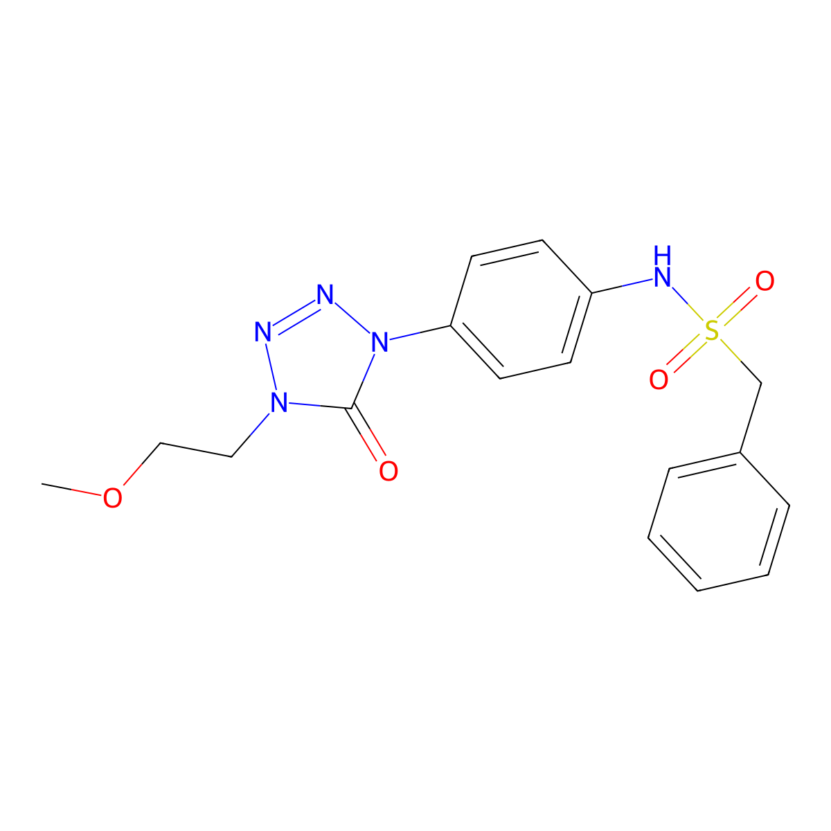 N-(4-(4-(2-methoxyethyl)-5-oxo-4,5-dihydro-1H-tetrazol-1-yl)phenyl)-1-phenylmethanesulfonamide molecular structure, CAS 1396876-44-0