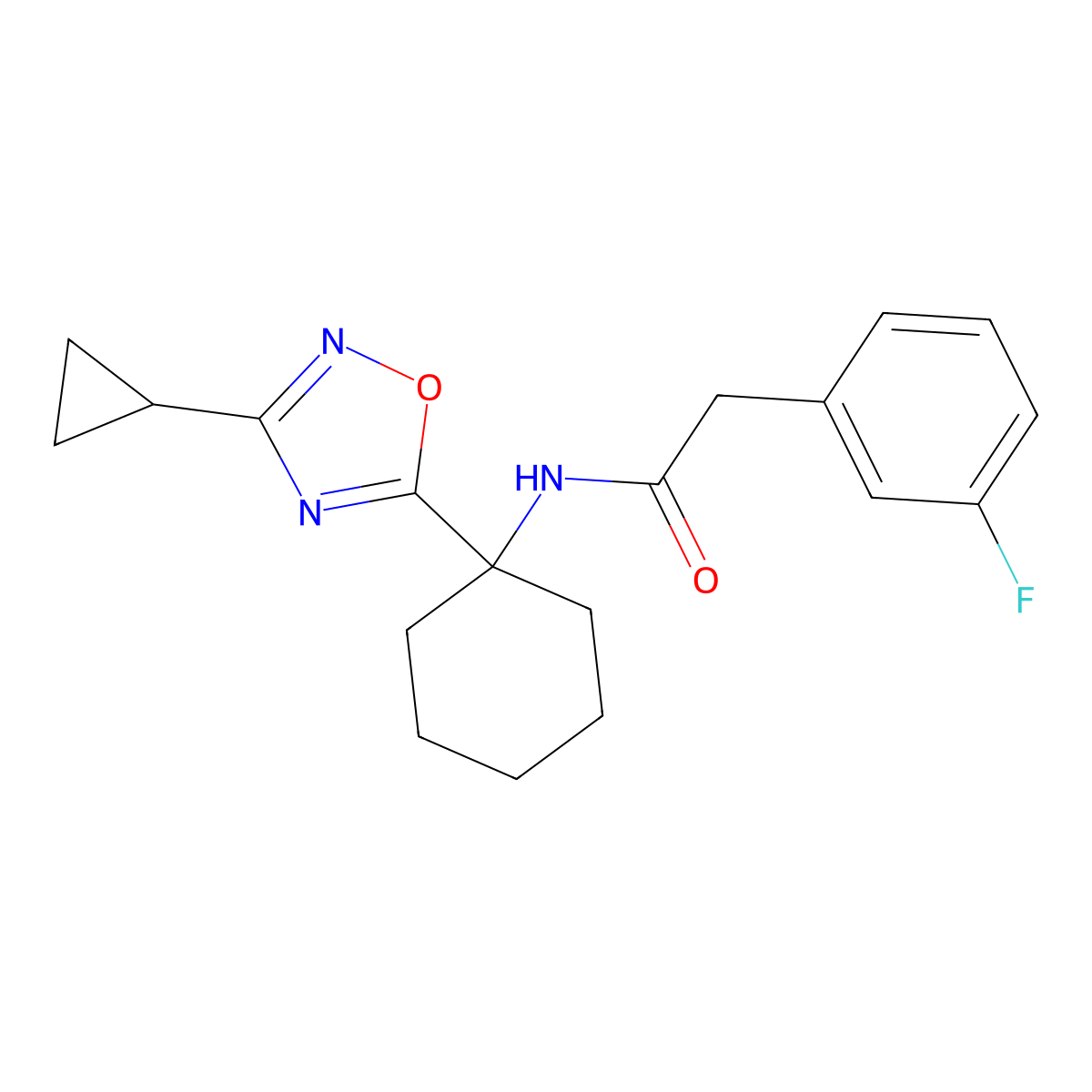 N-[1-(3-cyclopropyl-1,2,4-oxadiazol-5-yl)cyclohexyl]-2-(3-fluorophenyl)acetamide molecular structure, CAS 1396876-45-1