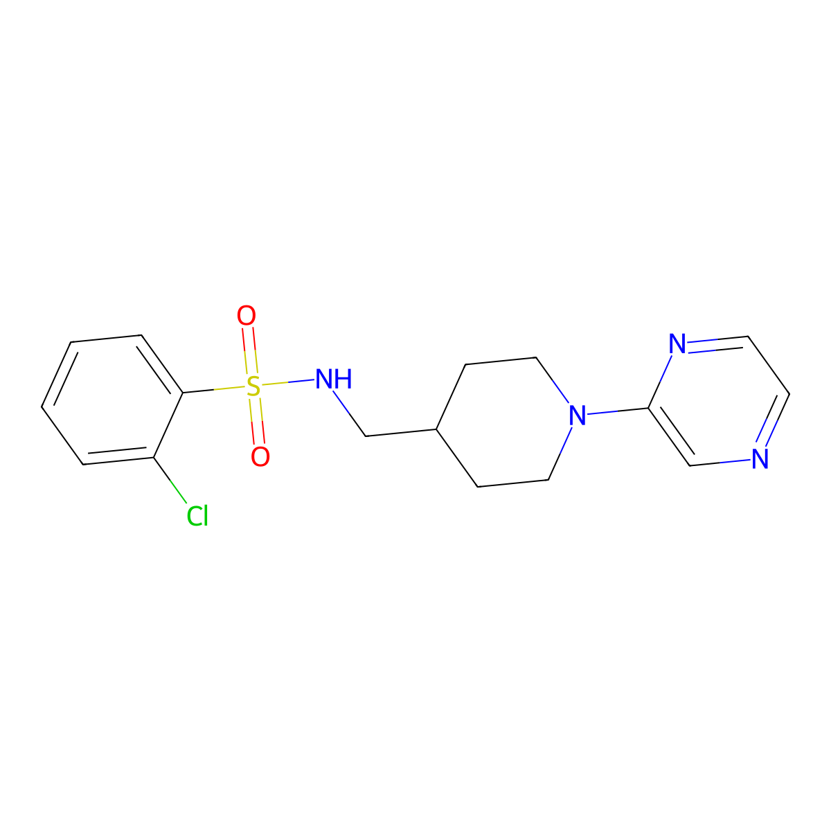 2-chloro-N-((1-(pyrazin-2-yl)piperidin-4-yl)methyl)benzenesulfonamide molecular structure, CAS 1396876-46-2