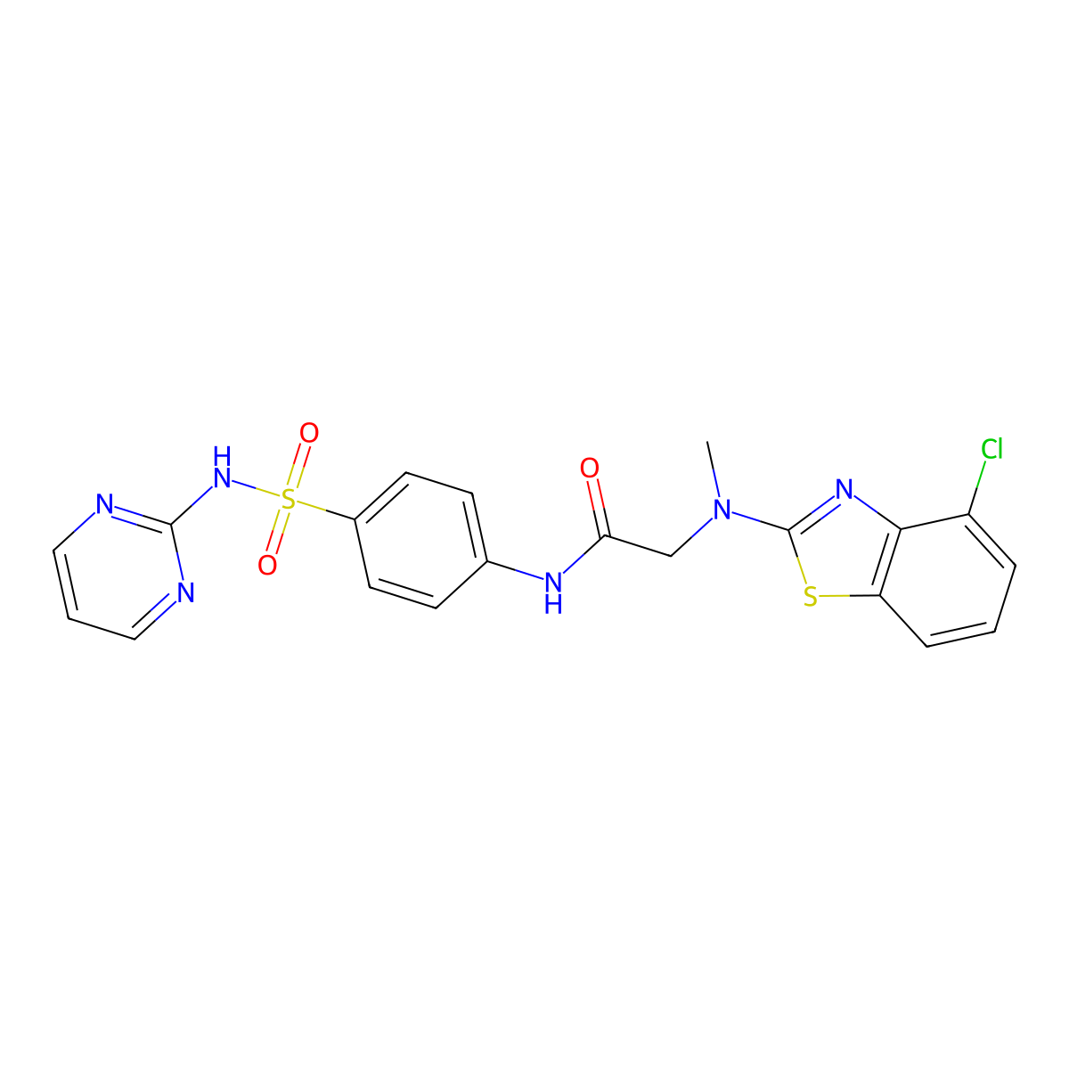 2-((4-chlorobenzo[d]thiazol-2-yl)(methyl)amino)-N-(4-(N-(pyrimidin-2-yl)sulfamoyl)phenyl)acetamide molecular structure, CAS 1396876-47-3