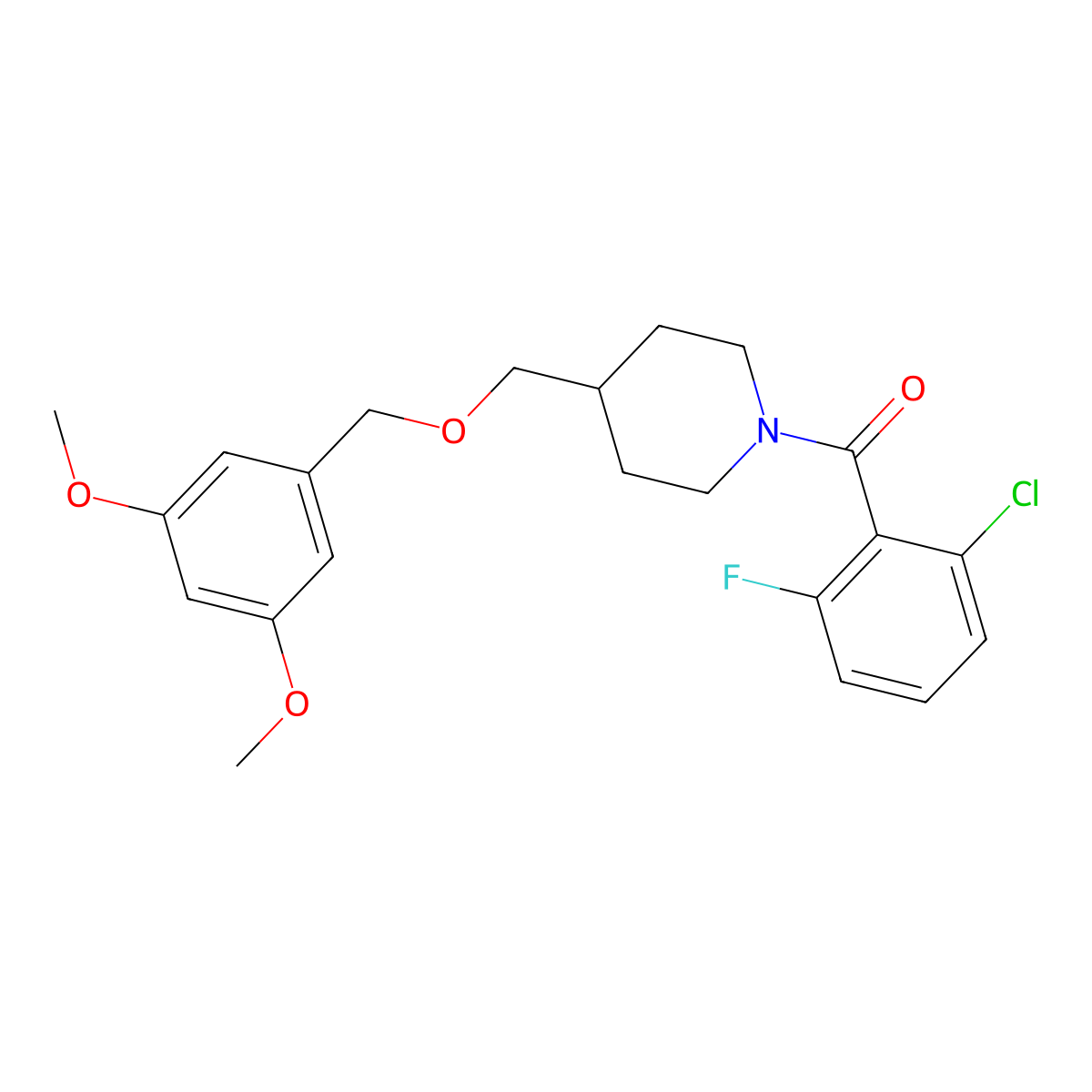 (2-Chloro-6-fluorophenyl)(4-(((3,5-dimethoxybenzyl)oxy)methyl)piperidin-1-yl)methanone molecular structure, CAS 1396876-51-9