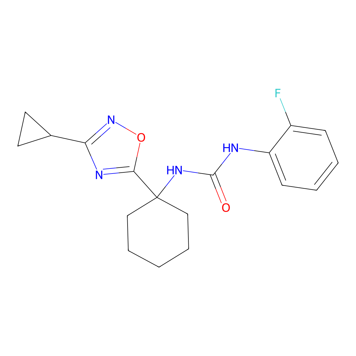 N-[1-(3-cyclopropyl-1,2,4-oxadiazol-5-yl)cyclohexyl]-N'-(2-fluorophenyl)urea molecular structure, CAS 1396876-55-3