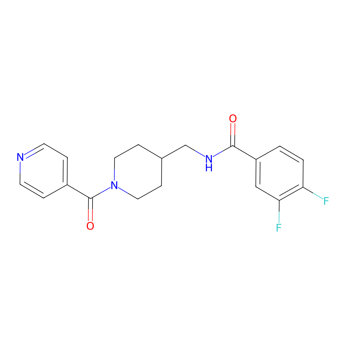 3,4-difluoro-N-((1-isonicotinoylpiperidin-4-yl)methyl)benzamide molecular structure, CAS 1396876-60-0