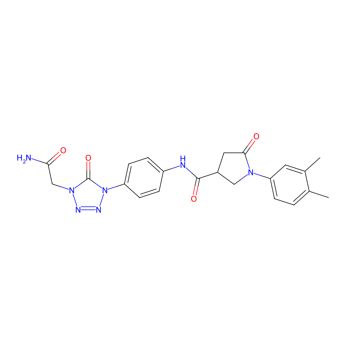 N-(4-(4-(2-amino-2-oxoethyl)-5-oxo-4,5-dihydro-1H-tetrazol-1-yl)phenyl)-1-(3,4-dimethylphenyl)-5-oxopyrrolidine-3-carboxamide molecular structure, CAS 1396876-64-4