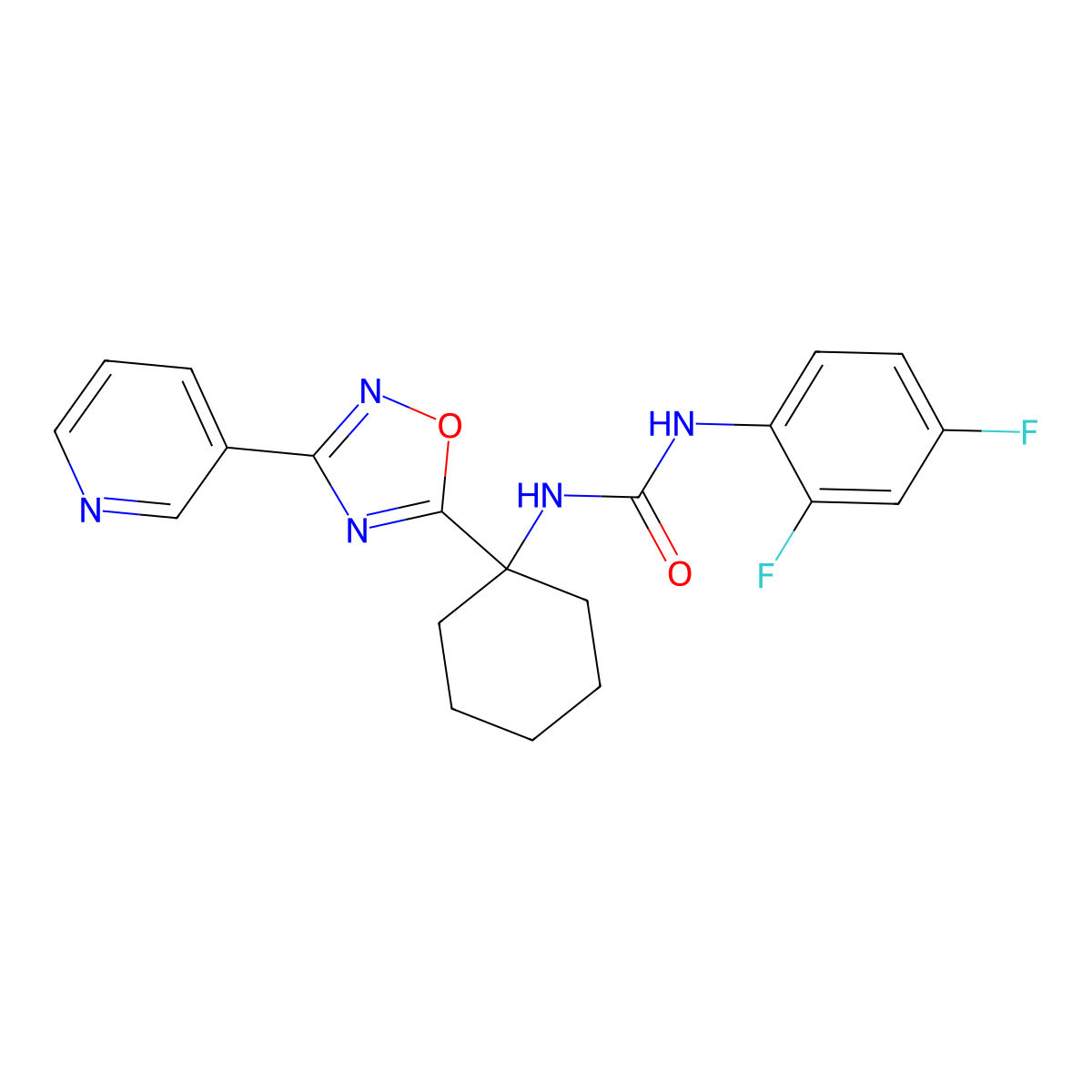 1-(2,4-Difluorophenyl)-3-{1-[3-(pyridin-3-yl)-1,2,4-oxadiazol-5-yl]cyclohexyl}urea molecular structure, CAS 1396876-68-8