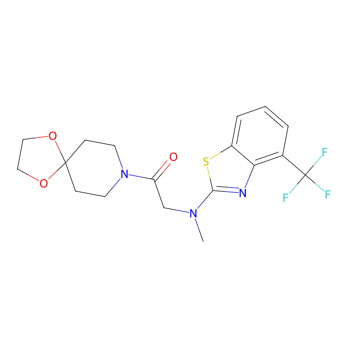 2-(Methyl(4-(trifluoromethyl)benzo[d]thiazol-2-yl)amino)-1-(1,4-dioxa-8-azaspiro[4.5]decan-8-yl)ethanone molecular structure, CAS 1396876-69-9