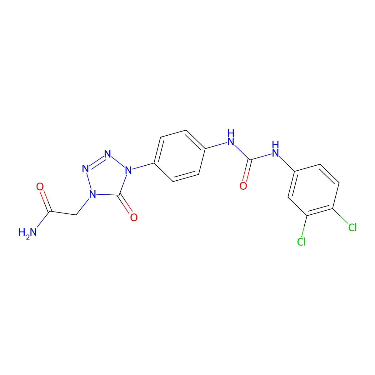 2-(4-(4-(3-(3,4-dichlorophenyl)ureido)phenyl)-5-oxo-4,5-dihydro-1H-tetrazol-1-yl)acetamide molecular structure, CAS 1396876-72-4