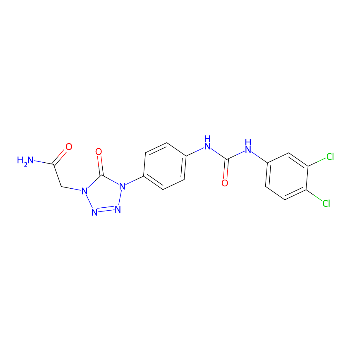 2-(4-(4-(3-(3,4-dichlorophenyl)ureido)phenyl)-5-oxo-4,5-dihydro-1H-tetrazol-1-yl)acetamide molecular structure, CAS 1396876-72-4