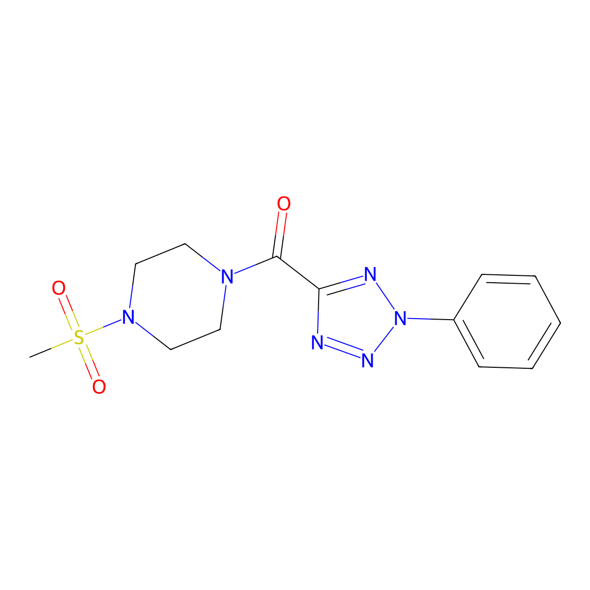 (4-(methylsulfonyl)piperazin-1-yl)(2-phenyl-2H-tetrazol-5-yl)methanone molecular structure, CAS 1396876-82-6
