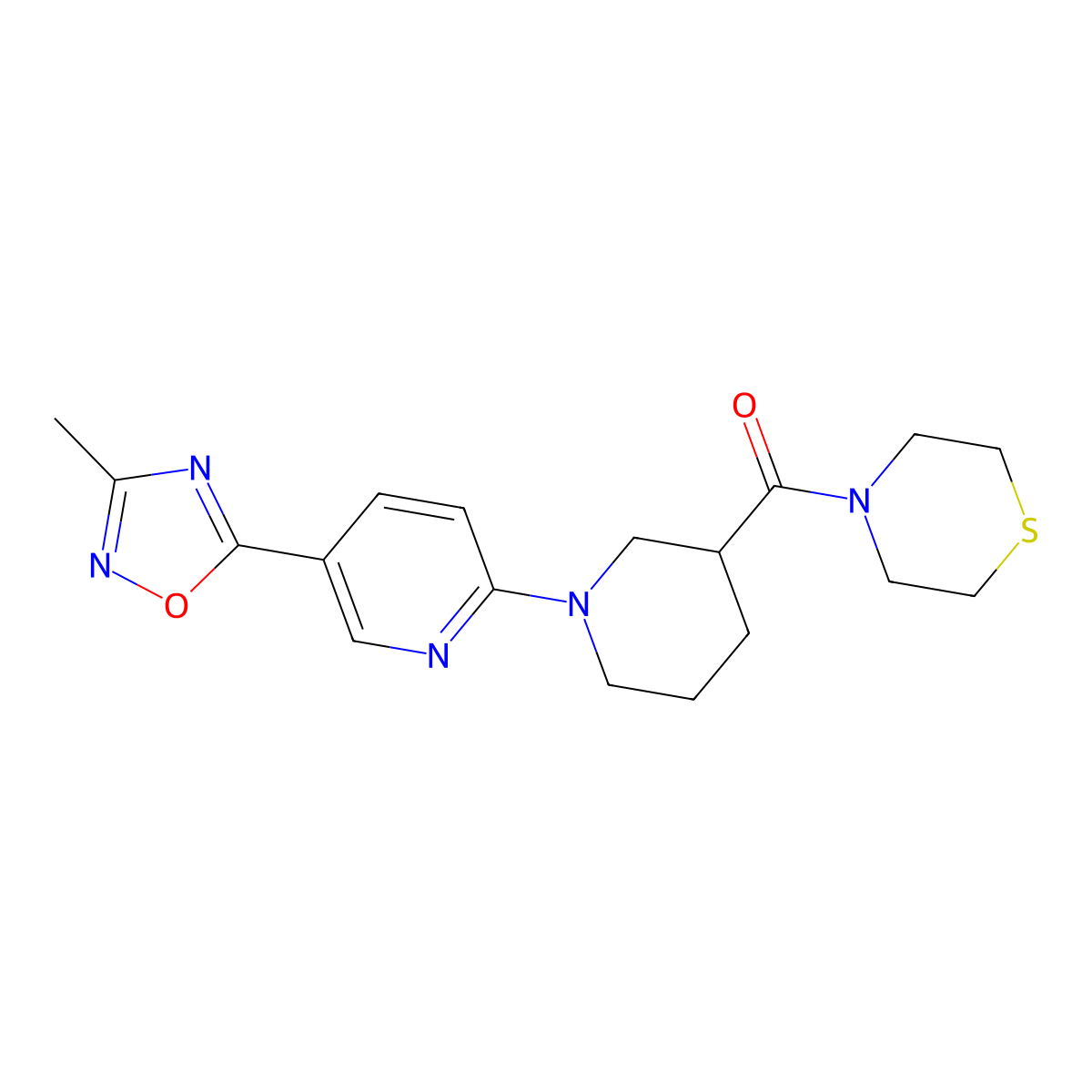 (1-(5-(3-Methyl-1,2,4-oxadiazol-5-yl)pyridin-2-yl)piperidin-3-yl)(thiomorpholino)methanone molecular structure, CAS 1396876-83-7