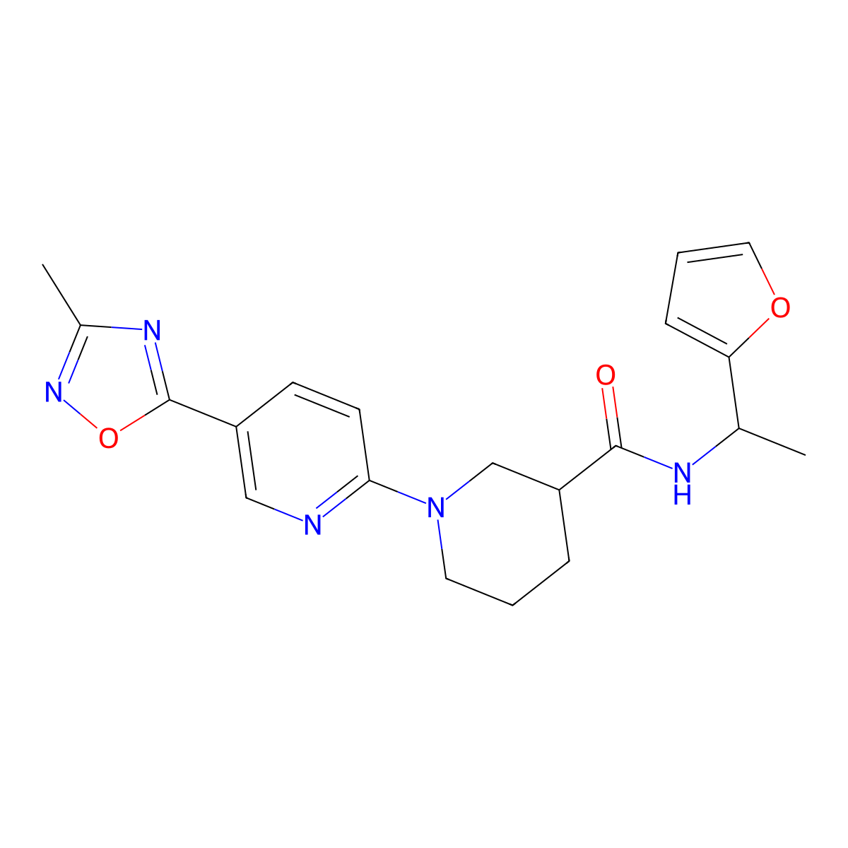N-[1-(Furan-2-YL)ethyl]-1-[5-(3-methyl-1,2,4-oxadiazol-5-YL)pyridin-2-YL]piperidine-3-carboxamide molecular structure, CAS 1396876-86-0