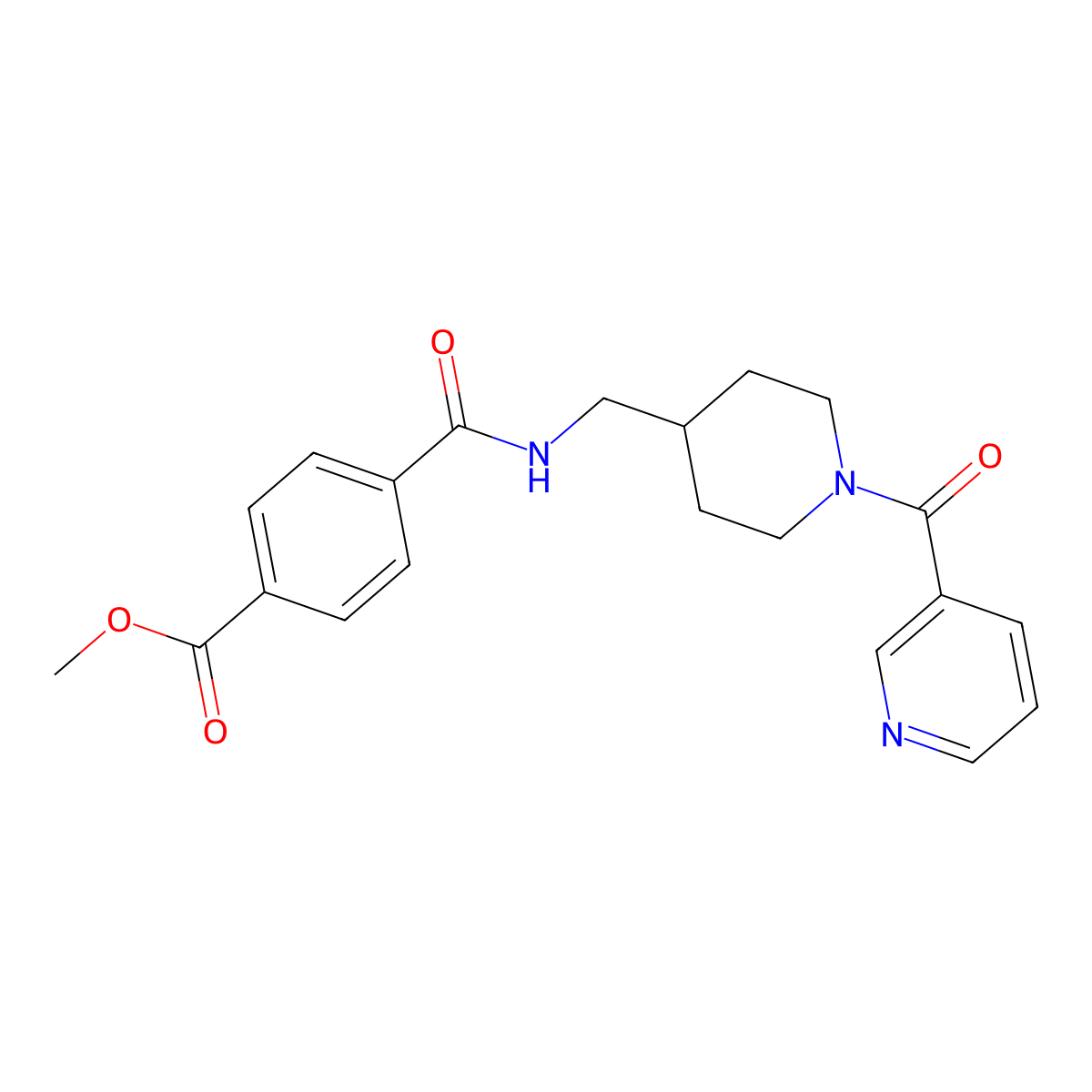Methyl 4-(((1-nicotinoylpiperidin-4-yl)methyl)carbamoyl)benzoate molecular structure, CAS 1396876-90-6