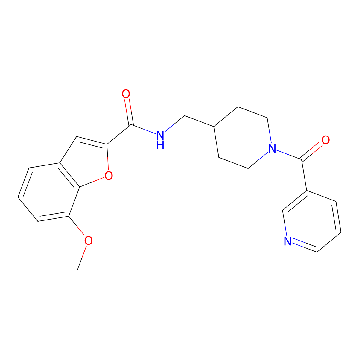 7-methoxy-N-((1-nicotinoylpiperidin-4-yl)methyl)benzofuran-2-carboxamide molecular structure, CAS 1396877-01-2