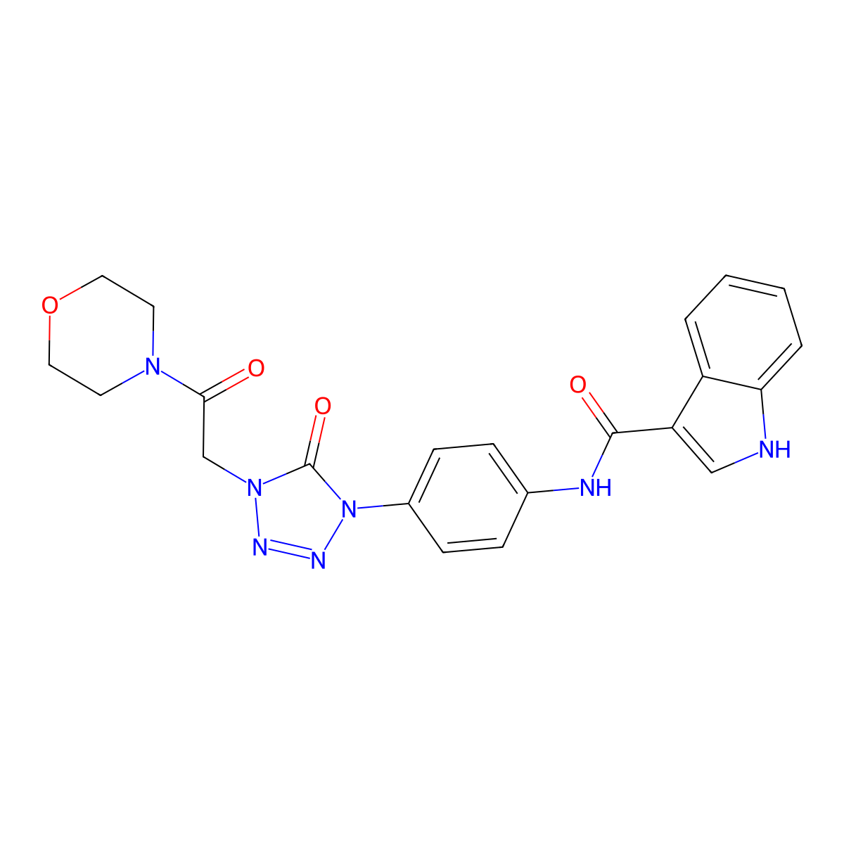 N-(4-(4-(2-morpholino-2-oxoethyl)-5-oxo-4,5-dihydro-1H-tetrazol-1-yl)phenyl)-1H-indole-3-carboxamide molecular structure, CAS 1396877-07-8