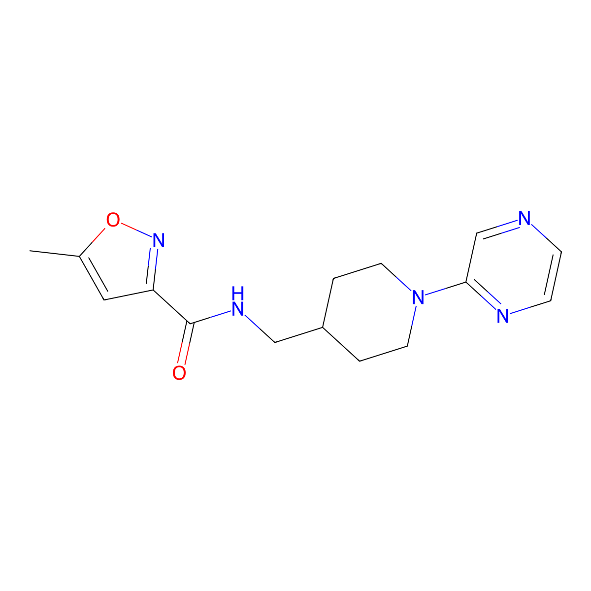 5-methyl-N-((1-(pyrazin-2-yl)piperidin-4-yl)methyl)isoxazole-3-carboxamide molecular structure, CAS 1396877-10-3